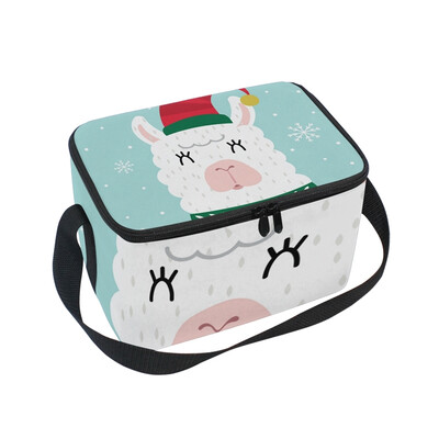 

ALAZA Lunch Box Insulated Lunch Bag Large Cooler Cute Llama Face Christmas Character Tote Bag