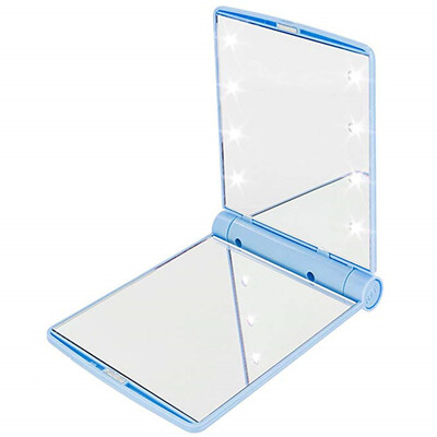 

Makeup Mirrors Cosmetic Hand Folding Portable Compact Pocket 8 LED Lights Lamps