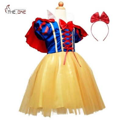 

MUABABY Girls Snow White Dress Up Clothes Girl Short Sleeve Princess Costume with Cape Hallowee Kids Cosplay Party Bow Dresses