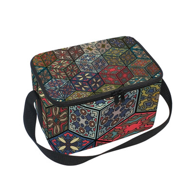 

ALAZA Insulated Lunch Box Retro Cube Lunch Bag for Men Women Portable Tote Bag Cooler Bag