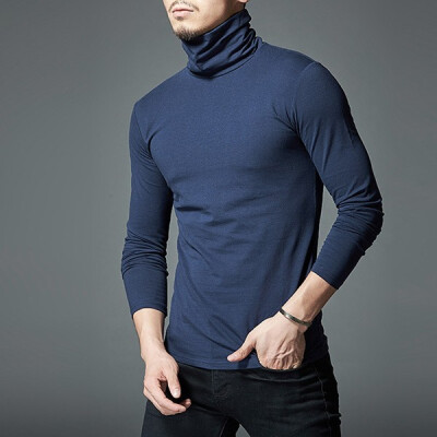 

Mens Long-Sleeved Tops Slim Trendy Simple Shirts Warm High Collar Bottoming T-Shirts