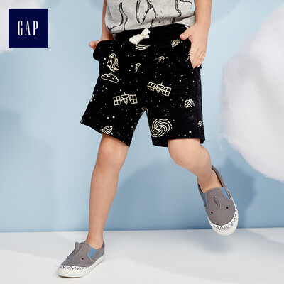 

GAP flagship store childrens clothing boys&children basic models comfortable cotton printed elastic waist shorts 215129 pure black 12-18M