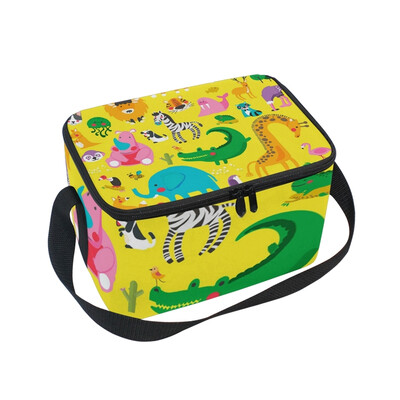 

ALAZA Lunch Box Insulated Lunch Bag Large Cooler Animal Cartoon World Yellow Tote Bag