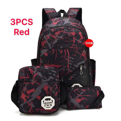 

3PSC Casual Backpack External USB port Charge Laptop Crossbody Bag Shouder Bag School Backpack Large Capacity Outdoor Backpack