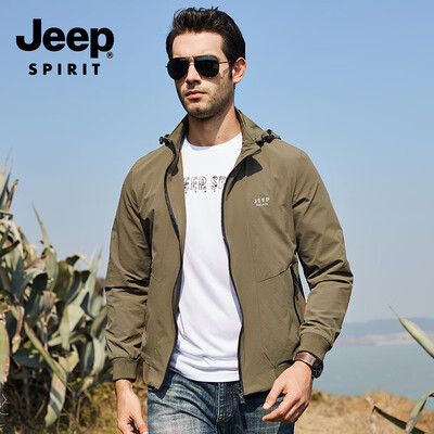 

JEEP Jeep Jacket Mens Spring&Autumn 2019 New Detachable Hooded Casual Mens Thin Jacket Shirt Mens JPL2679 Army Green XL