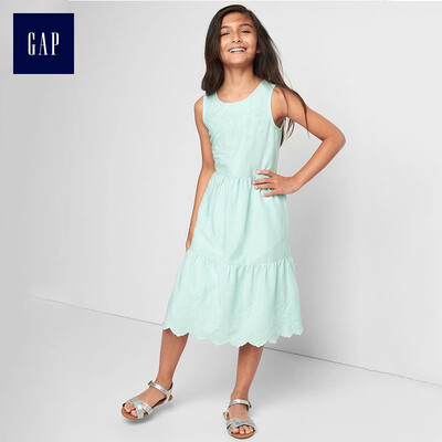 

GAP flagship store childrens clothing girls summer embroidered layered over-the-knee dress 627323 azure blue 110cm XS