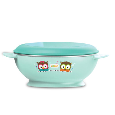 

Korea Edison baby food supplement soup bowl childrens stainless steel cutlery infant household non-slip bowl with lid blue 390ML