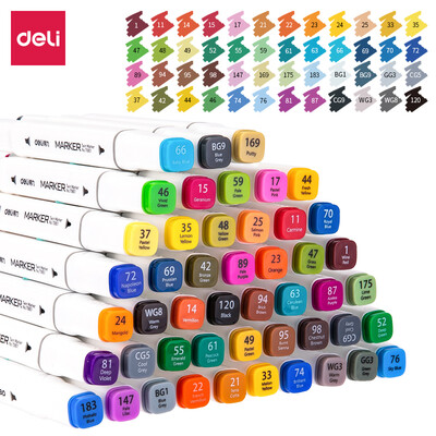

Deli deli 48 color square pole double head alcohol oily marker set student hand-painted comic design painting color pen note pen 70801-48