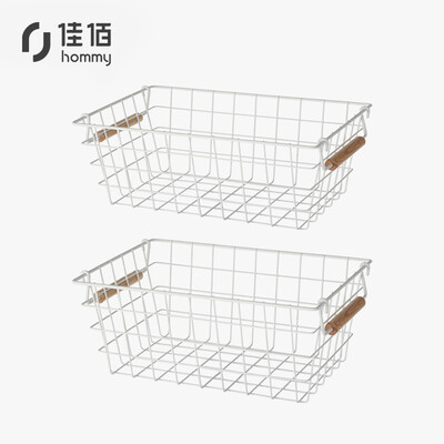 

Jiayu rubber wood wrought iron storage basket white two-piece PK8656B-2-3