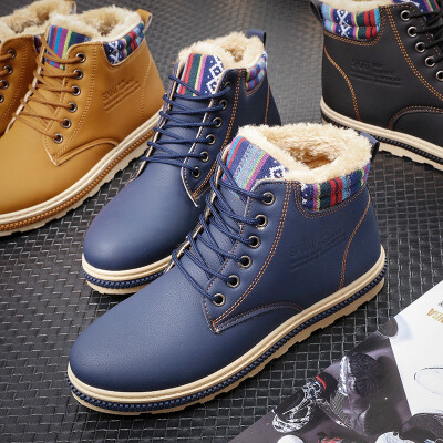 

Mens flannel fashion leisure boots warm high-top shoes