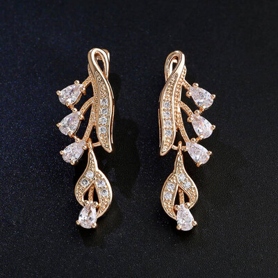 

585 Rose Gold Color Jewelry Dangle Earring Cubic Zircon Water Drop Shape Women Geometric Jewelry Earrings