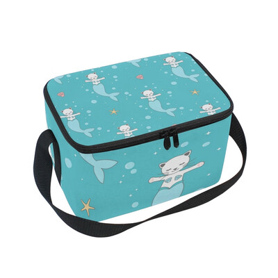 

ALAZA Cat Mermaid Lunch Box Insulated Lunch Bag Large Cooler Tote Bagfor Men Women