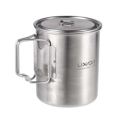 

Lixada 750ml Cup Outdoor Stainless Steel Water Cup Mug with Foldable Handles&Lid for Camping Hiking Backpacking