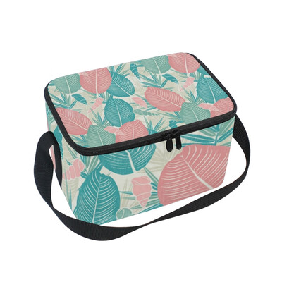

ALAZA Lunch Box Insulated Lunch Bag Large Cooler Tote Bag Pink Green Leaves for Men Women Girls Boys