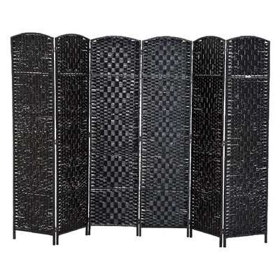 

6 Tall Wicker Weave Six Panel Room Divider Privacy Screen - Black Wood