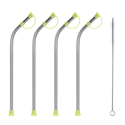 

5pcsset 105" Stainless Steel Straws with Silicone Dust Cover Reusable Stainless Steel Straws 4 Bent Straws with a Cleaning Brush