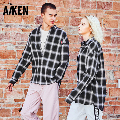 

Senmasemir brand Aiken Aiken 2019 spring new mens plaid long-sleeved shirt AK119051301 black&white tone M