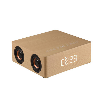 

Q5C Wooden Bluetooth Speaker Bluetooth 42 3W4 Horn Time Display Alarm Clock Touch Button Support TF Card U-Disk AUX IN Subwoofer