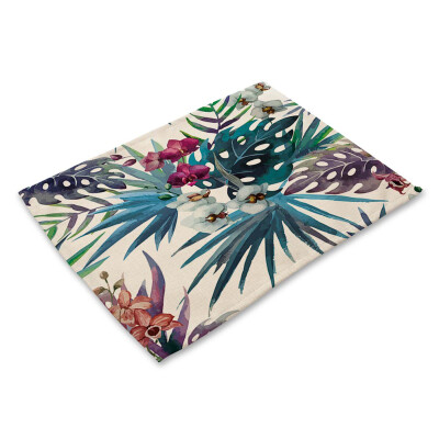 

Plant Printed Polyester Placemat Heat-resistant Stain-resistant Anti-slip Table Mat Bowl Coaster Dining Tableware Pad for Dining T