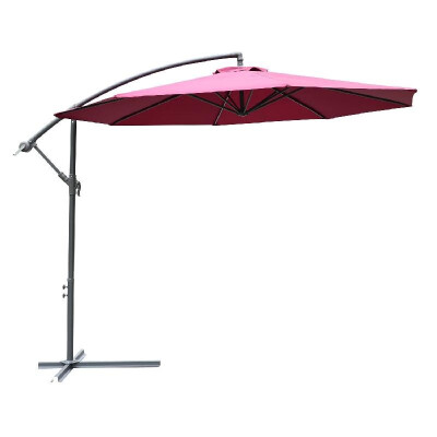 

10 Cantilever Hanging Tilt Offset Patio Umbrella with Stand - Wine Red