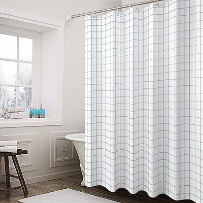 

Bingyou shower curtain elegant waterproof mildew high-grade environmental protection white grid PEVA curtain send hook 150180cm