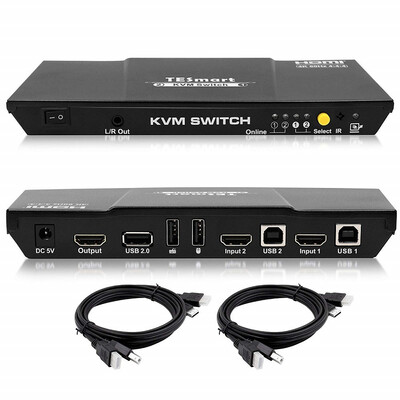 

TESmart 2x1 HDMI KVM Switch HDMI 4K 3840x216060Hz 444 with 2 Pcs 5ft15m KVM Cables Supports USB 20 Devices