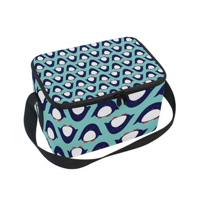 

Lunch Box Insulated Lunch Bag Large Cooler Cute Penguin With Blue Background Tote Bagfor Kids Men Women