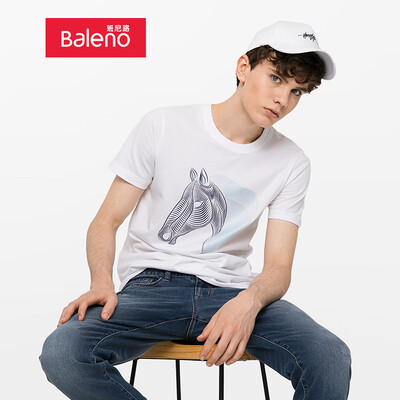 

Baleno T-shirt male 2019 spring&summer new short T imitation thread animal print t-shirt cotton short-sleeved shirt male 88902268 01W M