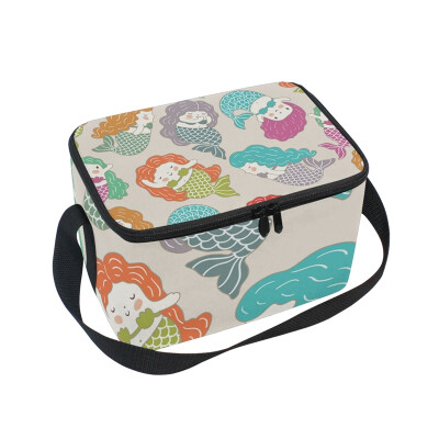 

ALAZA Insulated Lunch Box Mermaids Seamless Pattern Lunch Bag for Men Women Portable Tote Bag Cooler Bag