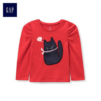 

GAP flagship store female&child fun pattern long sleeve round neck T-shirt 399040 kitten pattern 4YRS