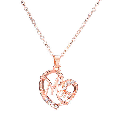 

Fashion Mom Letters Heart-shaped Pendant Embedded Diamond Necklace for Mother Jewelry Gift