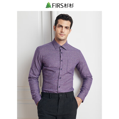 

Shanshan FIRS warm shirt male 2018 autumn&winter new houndstooth plus velvet thick long-sleeved shirt CB1380-1 dark blue 42