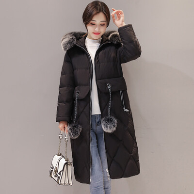 

Cypress house 2018 winter new solid color loose Korean version of the large fur collar hooded stitching hair ball thickening in the long down jacket S74R0035YA10XL black