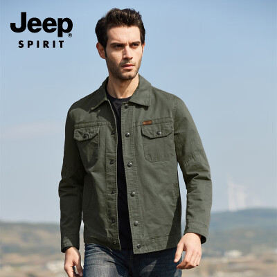 

JEEP Jeep Jacket Men 2019 Spring New Casual Mens Lapel Short Jacket Mens Shirt JPL2676 Army Green 2XL