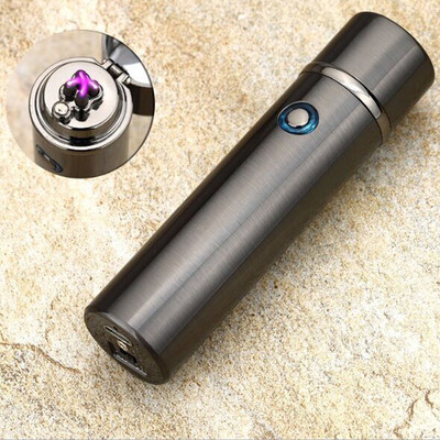 

Creative USB Rechargeable Electronic Hit Fire Machine Windproof Flameless Cylindrical Metal Smoking Cigarette Lighters of Double A