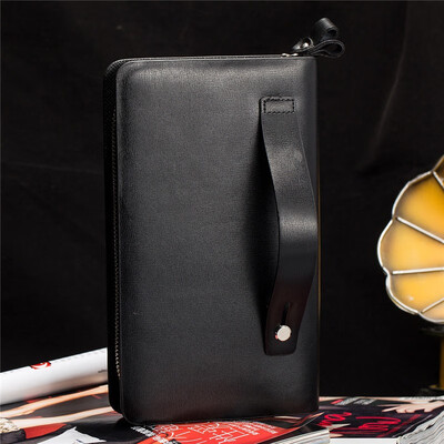 

Scarecrow handbag mens business large capacity clutch bag leather casual mens wallet long double zipper mens bag