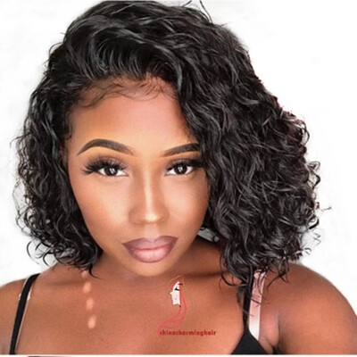 

Brazilian virgin short curly lace front human hair wig with baby hair lace front human hair bob curly wig for black women