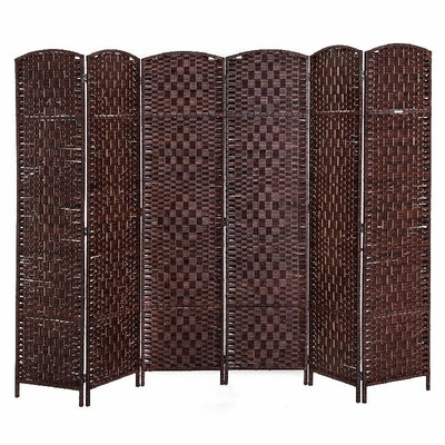 

6 Tall Wicker Weave Six Panel Room Divider Privacy Screen - Chestnut Brown