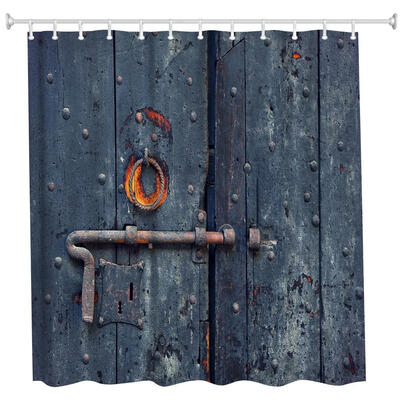 

Burning Wooden Door Polyester Shower Curtain Bathroom Curtain High Definition 3D Printing Water-Proof