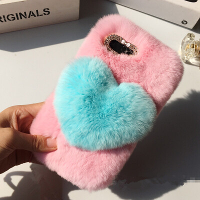 

Love Heart Case For Huawei Y7 Prime 2018 Nova 2 Lite Cute Rabbit Cover Hairy Fur Fluffy Phone Case