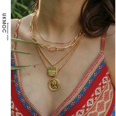 

NeillieN Alloy multi-layer necklace European&American coin pendant popular Coin NecklaceMulti-layer necklace torque
