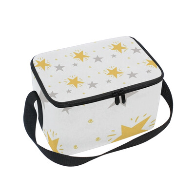

ALAZA Insulated Lunch Box Yellow White Stars Lunch Bag for Men Women Portable Tote Bag Cooler Bag