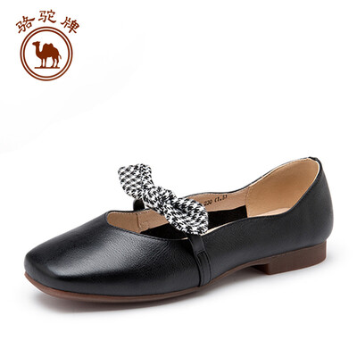 

Camel single shoes womens fashion casual leather bow shallow mouth comfortable flat bottom W91504521 black 39245 yards
