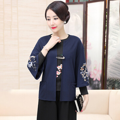 

Yu Zhaolin 2019 new middle-aged womens large size shirt wide leg pants 40-50 years old mother loaded spring&autumn models YWMM191351 Navy