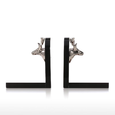 

Bookends Decorated with Golden Deer Head Art Bookends Wooden 1 Pair Study Room Ornament Office Decor