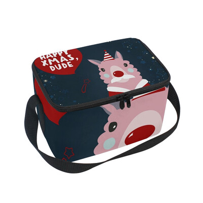 

ALAZA Lunch Box Insulated Lunch Bag Large Cooler Lama Happy Xmas Tote Bag