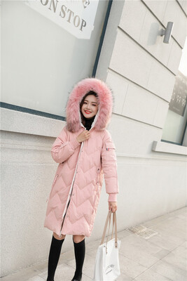 

Letter embroidered down jacket female long section thick large fur collar pink 90238