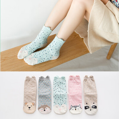 

Ladies cartoon socks cotton Japanese cute animal pattern in stockings 5 pairs