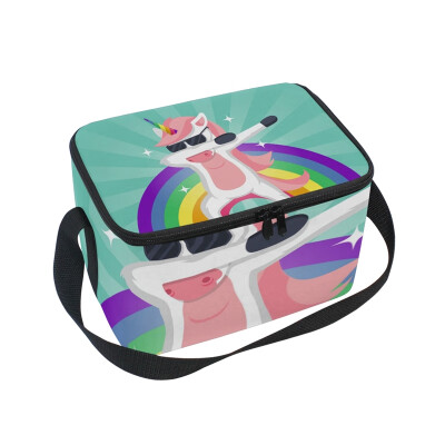 

ALAZA Lunch Box Insulated Lunch Bag Large Cooler Glasses Unicorn Doing Exercise Tote Bag