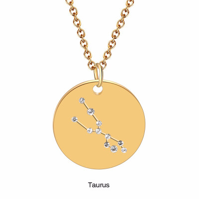 

Fashion Constellation Necklace Stainless steel zodiac round disc necklace